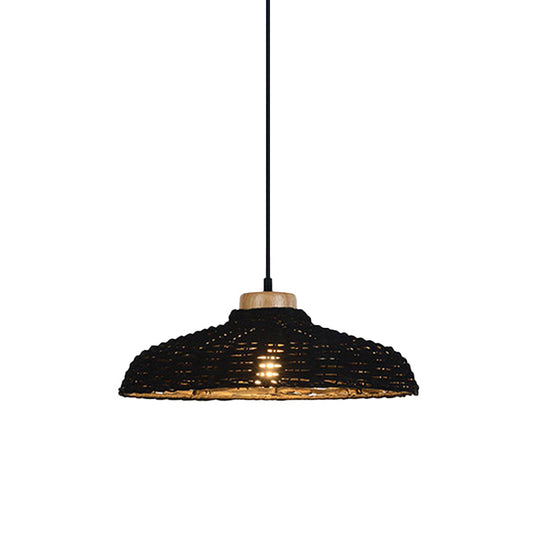 Asian Style Rattan Pendant Lamp - Beige/Black Barn Shade Height Adjustable 1 Light 12.5/18 W