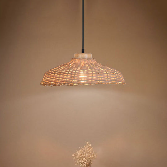 Asian Style Rattan Pendant Lamp - Beige/Black Barn Shade Height Adjustable 1 Light 12.5/18 W