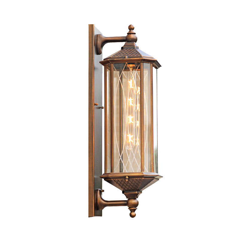 Lodges Rectangle Wall Sconce - Brass Double Arm 1-Head Clear Glass Lighting