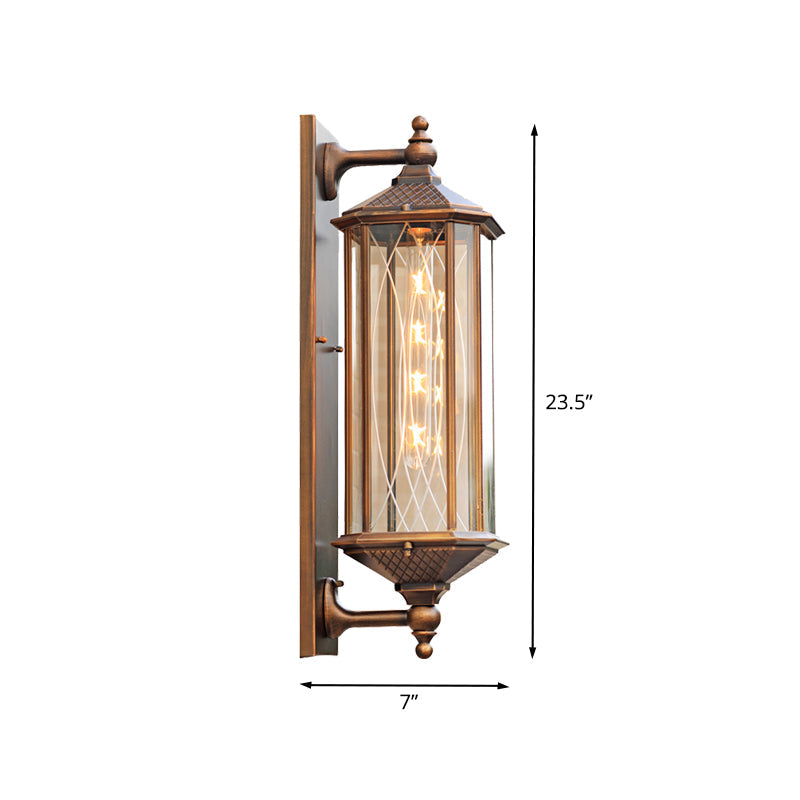 Lodges Rectangle Wall Sconce - Brass Double Arm 1-Head Clear Glass Lighting