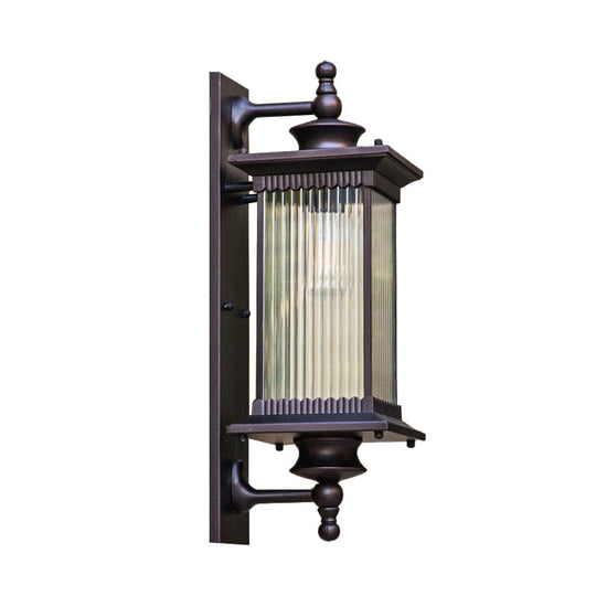 Country Clear Ribbed Glass 1-Head Outdoor Sconce Light For Gates - Black/Bronze/Coffee Wall Lamp