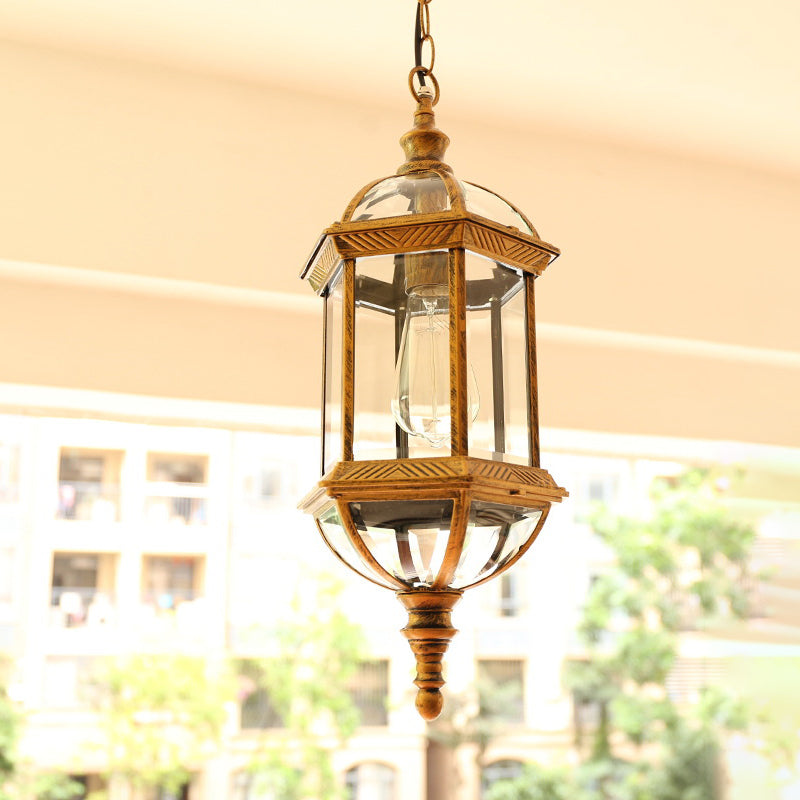 Country Clear Glass Birdcage Pendant Lamp - Black/Gold 1 Light Perfect For Corridors Gold