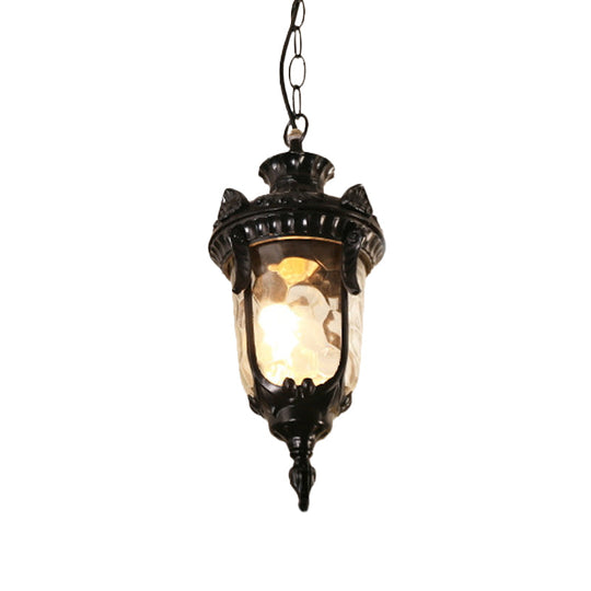 Aluminum Urn Garden Hanging Light With Water Glass Shade - Country Black/Brass Ceiling Lamp Fixture