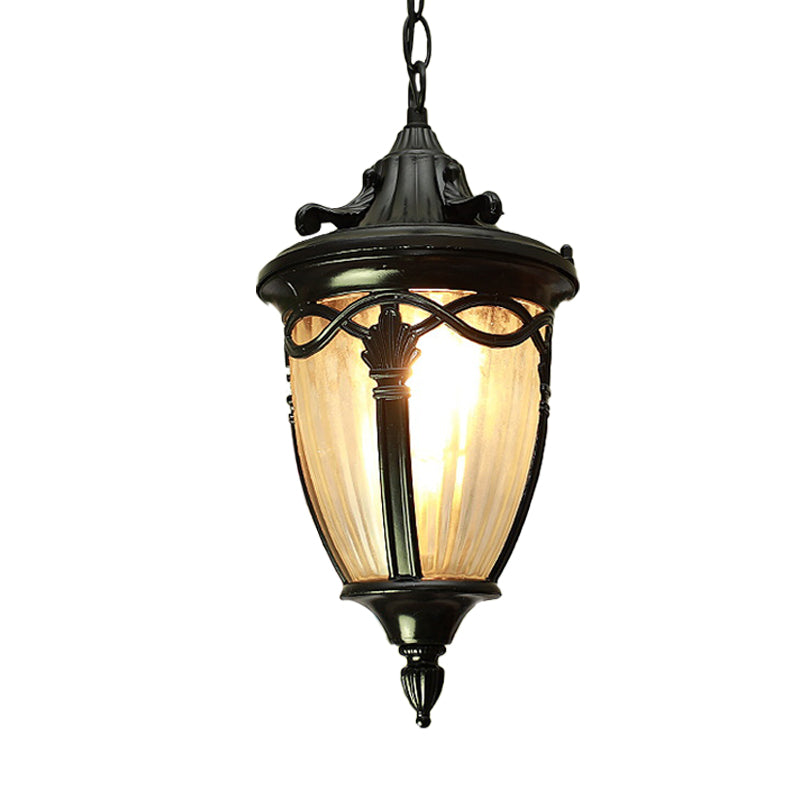 Rustic Pinecone Ceiling Light - Clear Ribbed Glass Pendant Lamp In Black/Brass