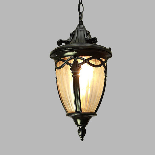 Rustic Pinecone Ceiling Light - Clear Ribbed Glass Pendant Lamp In Black/Brass