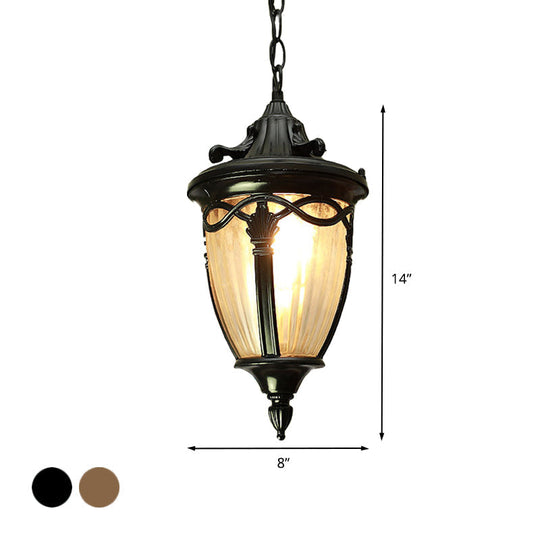 Rustic Pinecone Ceiling Light - Clear Ribbed Glass Pendant Lamp In Black/Brass