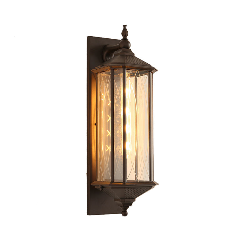 Farmhouse Coffee/Bronze Sconce Light With Clear Textured Glass - Rectangular Wall Lamp