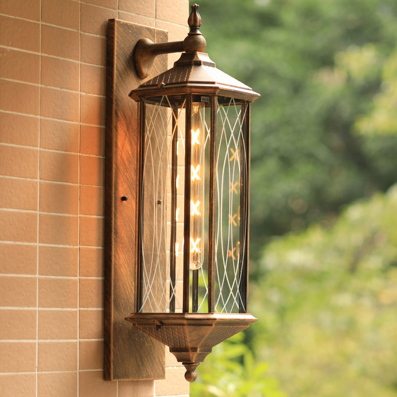 Farmhouse Coffee/Bronze Sconce Light With Clear Textured Glass - Rectangular Wall Lamp Bronze