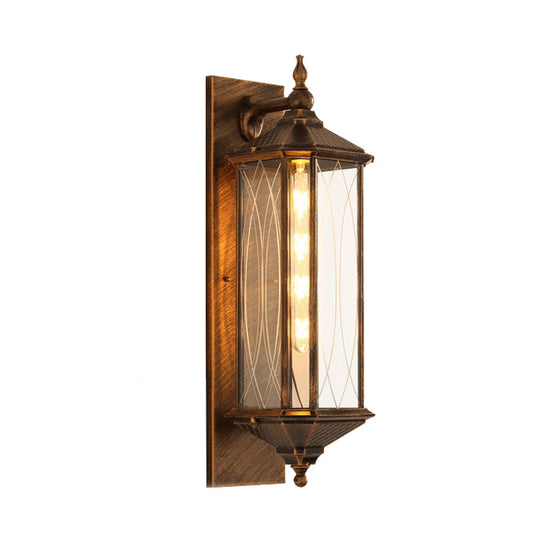 Farmhouse Coffee/Bronze Sconce Light With Clear Textured Glass - Rectangular Wall Lamp