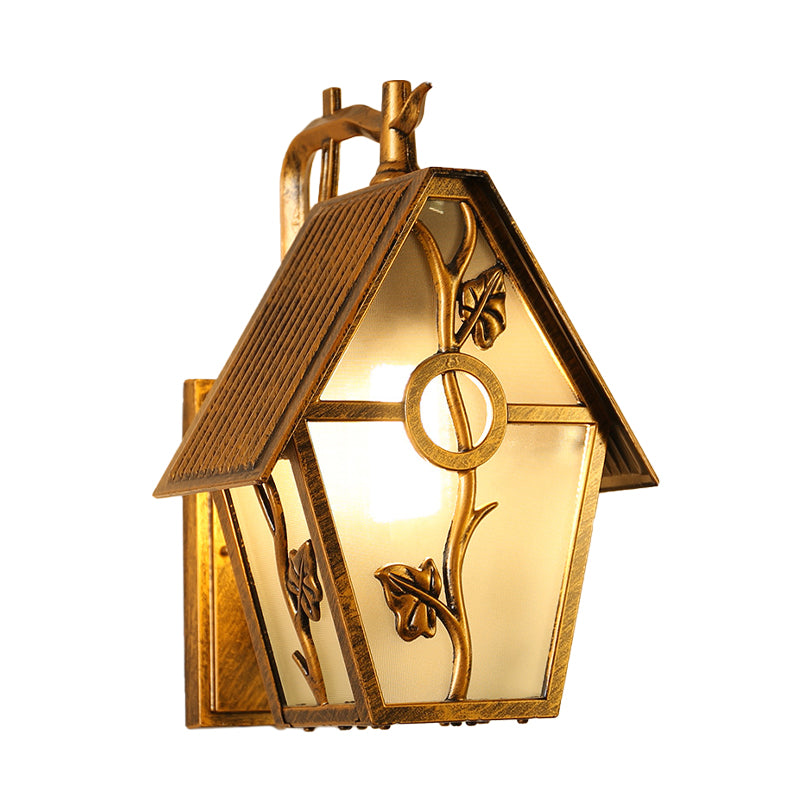 Farmhouse Bronze Wall Sconce Light: 1 Head House Shape With Clear/Frosted/Ribbed Glass