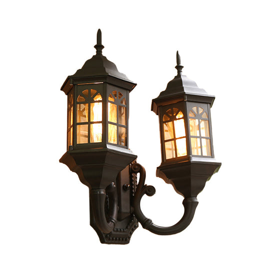 Castle Sconce Light Fixture - 2 Lights Aluminum Wall Mount Lamp In Black/Brass With Double Curved