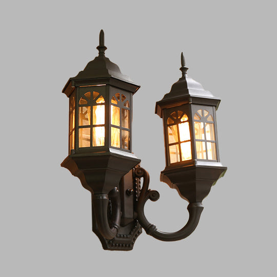 Castle Sconce Light Fixture - 2 Lights Aluminum Wall Mount Lamp In Black/Brass With Double Curved