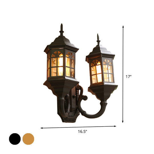 Castle Sconce Light Fixture - 2 Lights Aluminum Wall Mount Lamp In Black/Brass With Double Curved