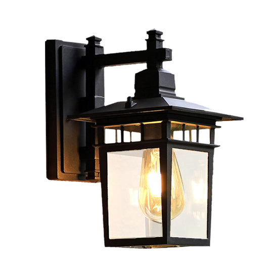 8.5/11 1-Bulb Wall Light Fixture Lodges Pavilion Clear Glass Mounted Lighting - Black Finish