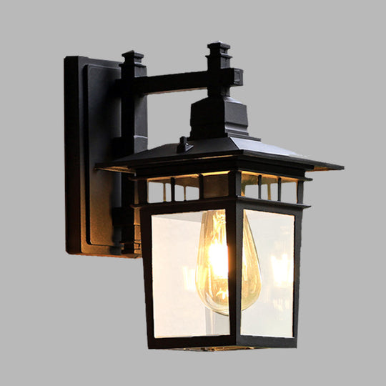 8.5/11 1-Bulb Wall Light Fixture Lodges Pavilion Clear Glass Mounted Lighting - Black Finish