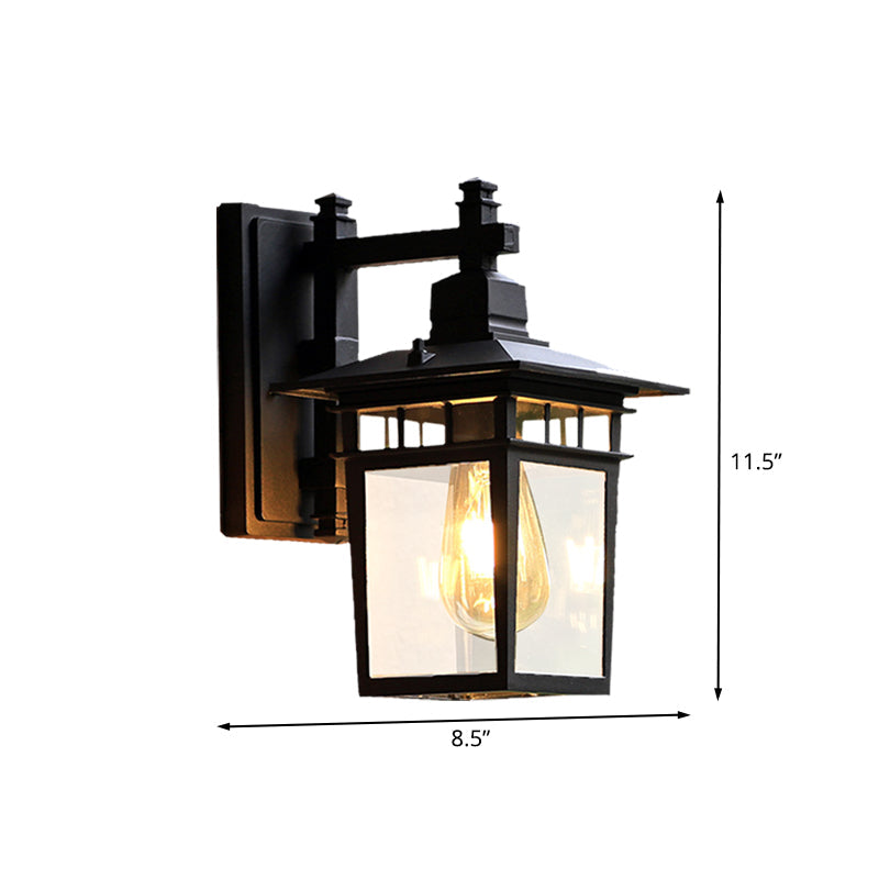 8.5/11 1-Bulb Wall Light Fixture Lodges Pavilion Clear Glass Mounted Lighting - Black Finish