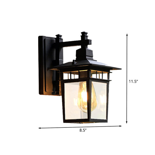 8.5/11 1-Bulb Wall Light Fixture Lodges Pavilion Clear Glass Mounted Lighting - Black Finish