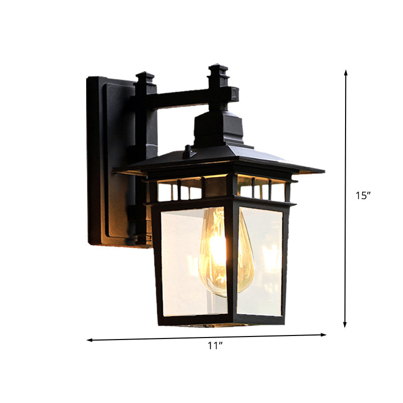 8.5/11 1-Bulb Wall Light Fixture Lodges Pavilion Clear Glass Mounted Lighting - Black Finish