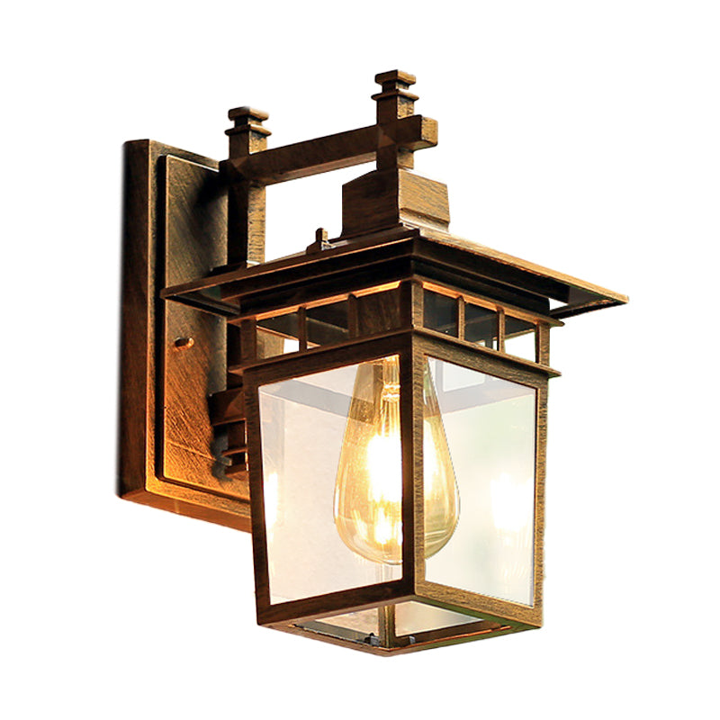 Country Metal Wall Lamp With Clear Glass Shade - Coffee Finish Sconce Lighting 8.5/11 Width