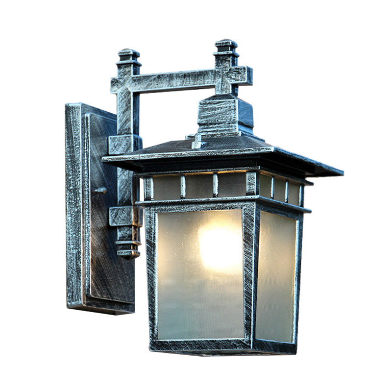 Rustic Wall Sconce With Translucent Glass Shade - Aluminum Aged Silver Pavilion Design