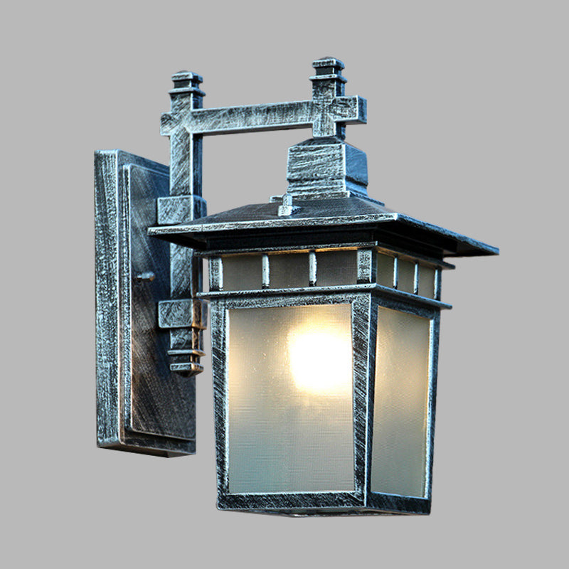 Rustic Wall Sconce With Translucent Glass Shade - Aluminum Aged Silver Pavilion Design