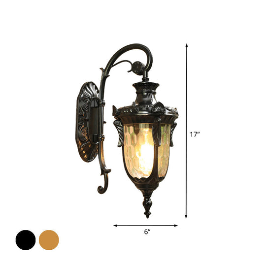 Pinecone Wall Sconce Outdoor Lighting In Gold/Black - Water Glass Countryside Lamp