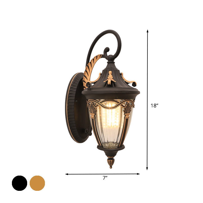 Farmhouse Brass/Black Pinecone Wall Sconce - Clear Ribbed Glass Outdoor Lighting 1 Bulb