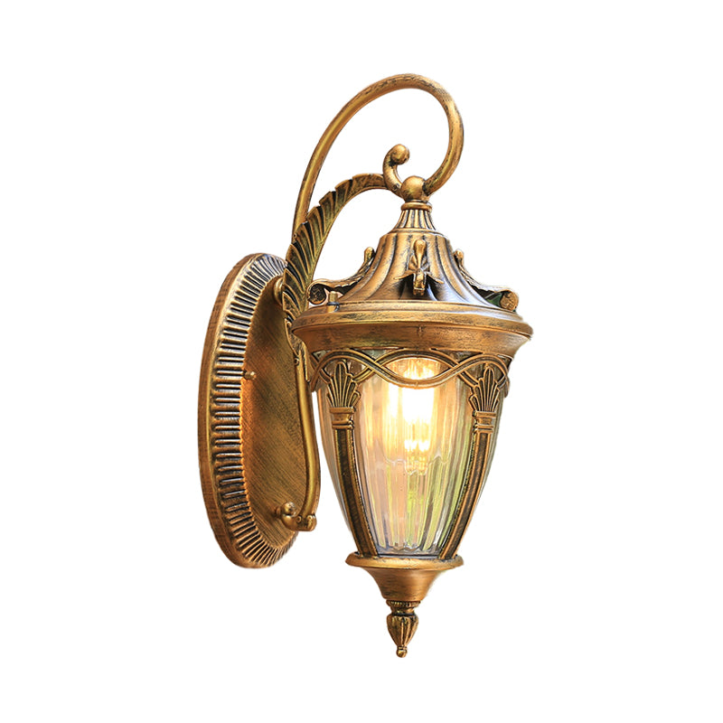 Farmhouse Brass/Black Pinecone Wall Sconce - Clear Ribbed Glass Outdoor Lighting 1 Bulb