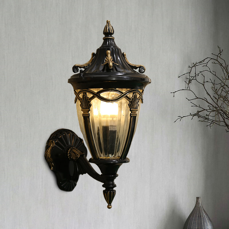 Loft Brass/Black Metal Wall Sconce Light With Ribbed Glass Shade Black