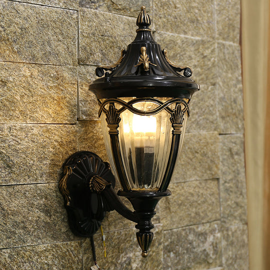 Loft Brass/Black Metal Wall Sconce Light With Ribbed Glass Shade