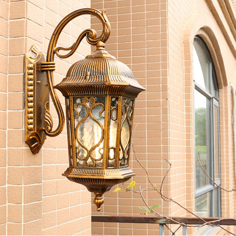 Farmhouse Aluminum Lantern Wall Sconce - Black/Brass Outdoor Lighting