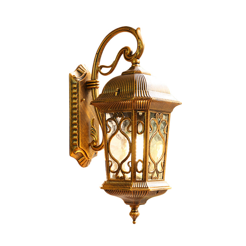 Farmhouse Aluminum Lantern Wall Sconce - Black/Brass Outdoor Lighting