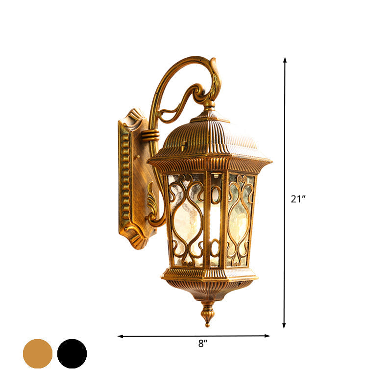 Farmhouse Aluminum Lantern Wall Sconce - Black/Brass Outdoor Lighting