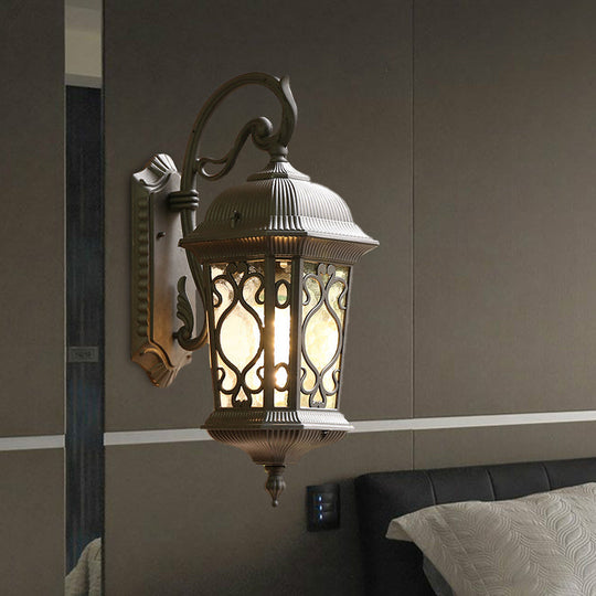 Farmhouse Aluminum Lantern Wall Sconce - Black/Brass Outdoor Lighting