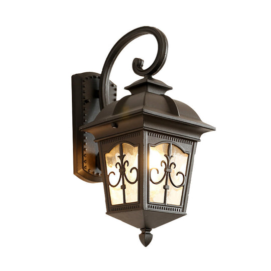 Modern Wall Sconce: Aluminum Lodges Lantern Lamp In Black/Brass With Water Glass Shade