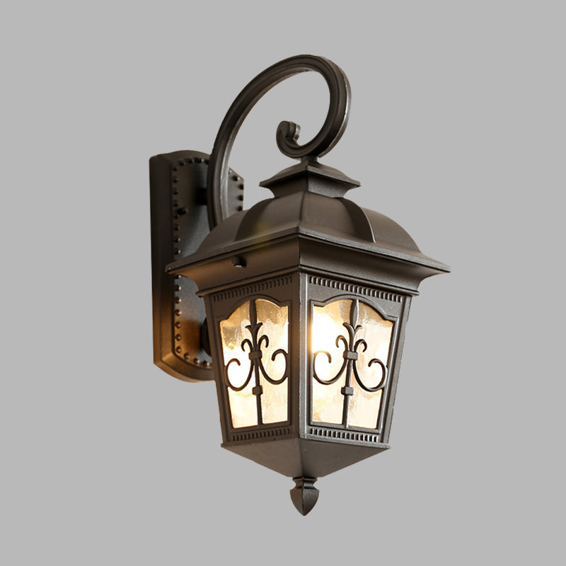 Modern Wall Sconce: Aluminum Lodges Lantern Lamp In Black/Brass With Water Glass Shade