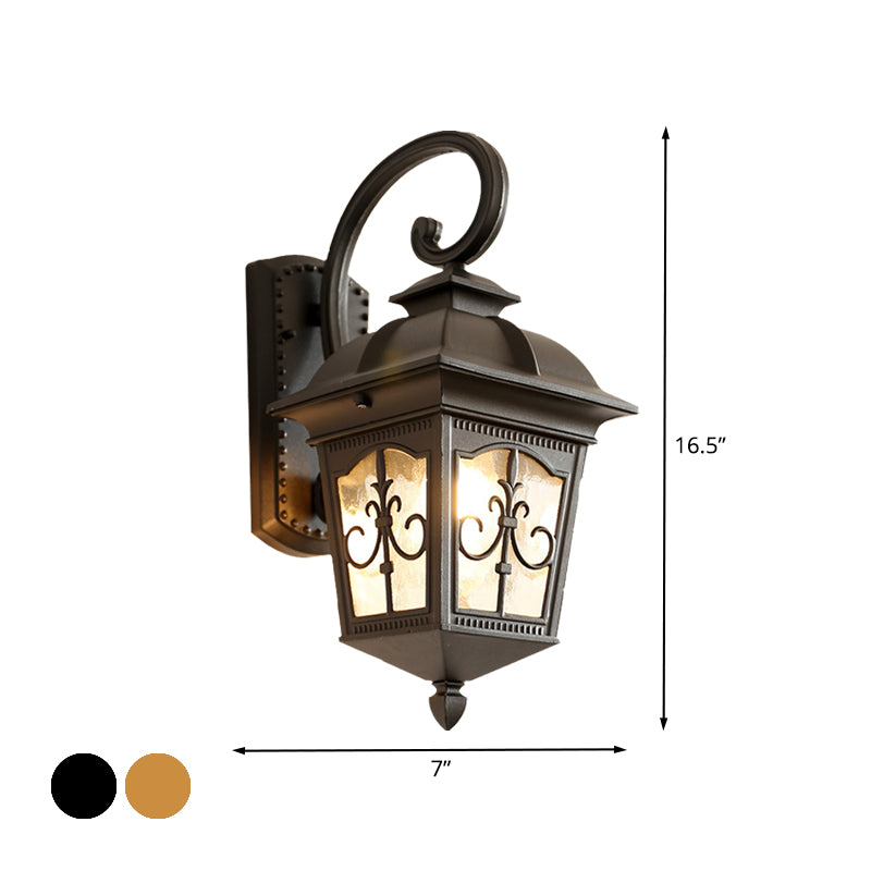 Modern Wall Sconce: Aluminum Lodges Lantern Lamp In Black/Brass With Water Glass Shade