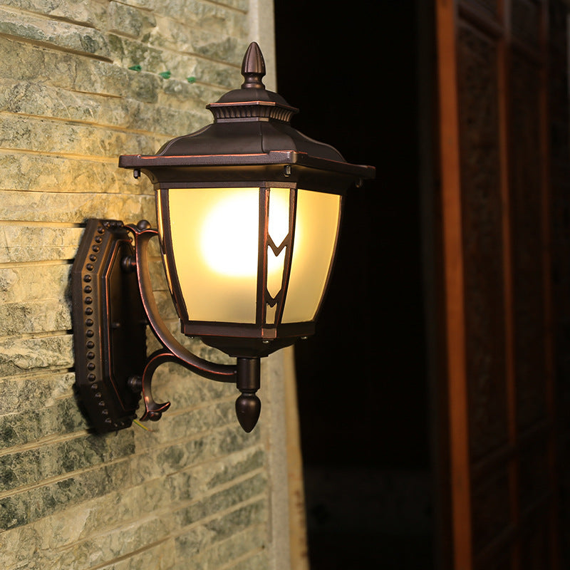 Outdoor Pinecone Wall Sconce With Frosted Glass - Coffee 1-Light Fixture For Lodge-Inspired Lighting