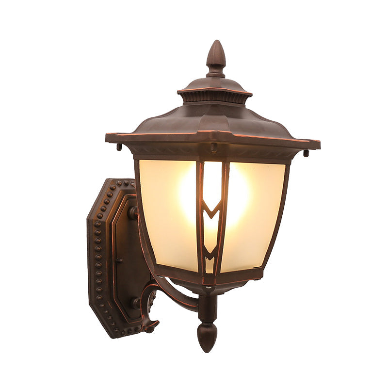 Outdoor Pinecone Wall Sconce With Frosted Glass - Coffee 1-Light Fixture For Lodge-Inspired Lighting