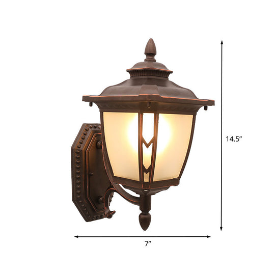 Outdoor Pinecone Wall Sconce With Frosted Glass - Coffee 1-Light Fixture For Lodge-Inspired Lighting