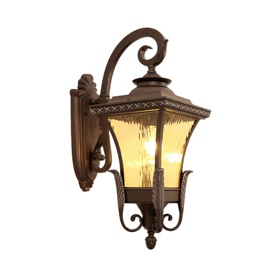 Country Style Aluminum Outdoor Wall Sconce With Water Glass Shade - Dark Coffee Lantern