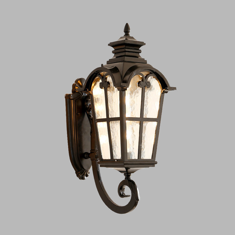 Farmhouse Lantern Sconce Lamp With Water Glass Shade: Black/Brass Wall Light Fixture