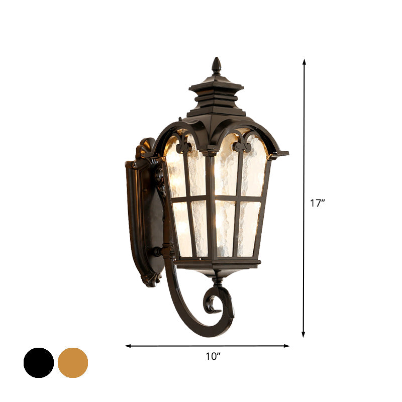 Farmhouse Lantern Sconce Lamp With Water Glass Shade: Black/Brass Wall Light Fixture