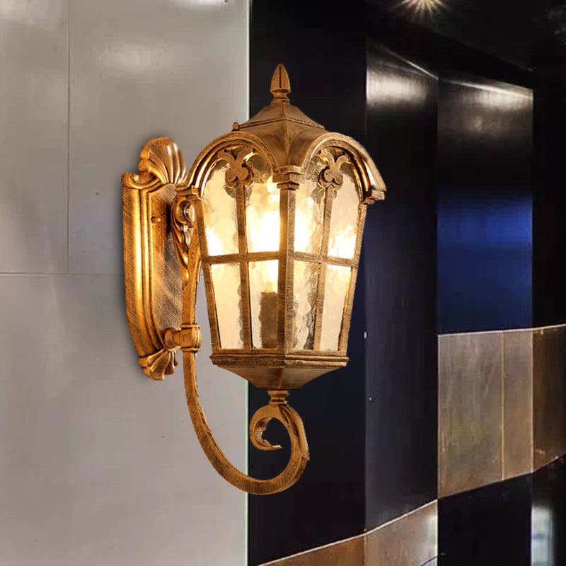 Farmhouse Lantern Sconce Lamp With Water Glass Shade: Black/Brass Wall Light Fixture Brass