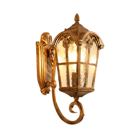 Farmhouse Lantern Sconce Lamp With Water Glass Shade: Black/Brass Wall Light Fixture