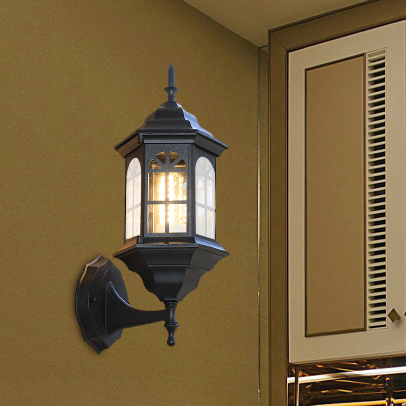 Aluminum Castle Wall Lamp Sconce: 1-Bulb Outdoor Lighting In White/Black/Brass Black