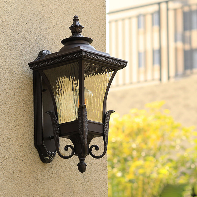 Black Aluminum Wall Sconce With Acrylic Shade - Lodges Lantern Mount Lighting