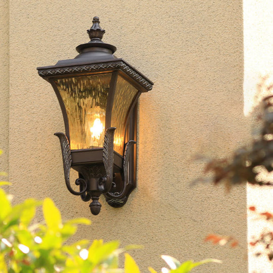 Black Aluminum Wall Sconce With Acrylic Shade - Lodges Lantern Mount Lighting