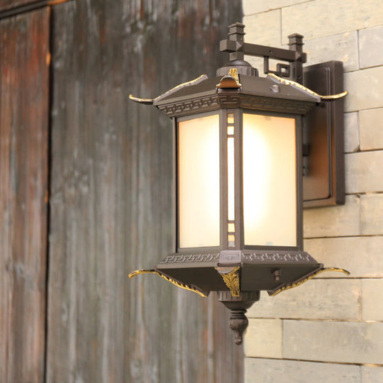 Pagoda Wall Light: Farmhouse Dark Coffee Aluminum Sconce Lamp With 1-Bulb