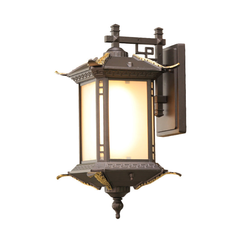 Pagoda Wall Light: Farmhouse Dark Coffee Aluminum Sconce Lamp With 1-Bulb